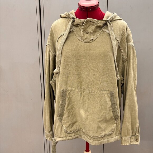 AMERICAN EAGLE HOODED WOMEN DRAWSTRING PULLOVER JACKET SHIRT OLIVE GREEN Sz XL - Picture 1 of 13